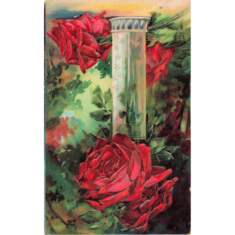 Antique Embossed Postcard Red Roses Floral Column East Bangor PA 1908 Posted - Picture 1 of 2